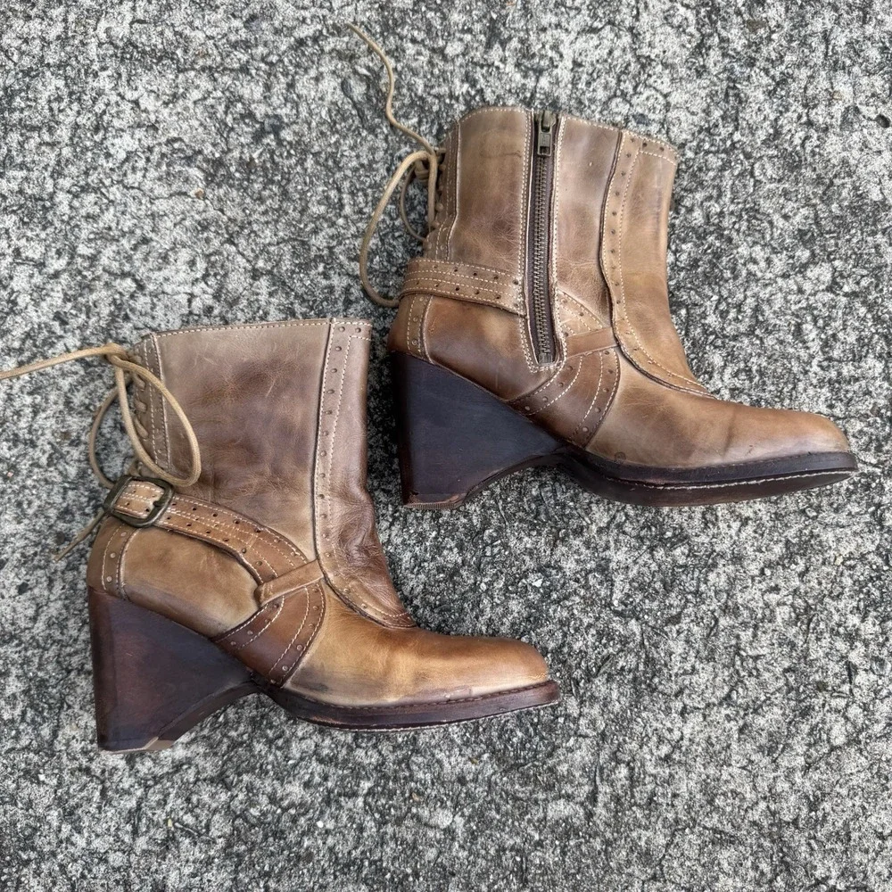 Bed Stu Cobbler Anthropologie Melinda Women 6 Lace Back Brown Distressed Leather